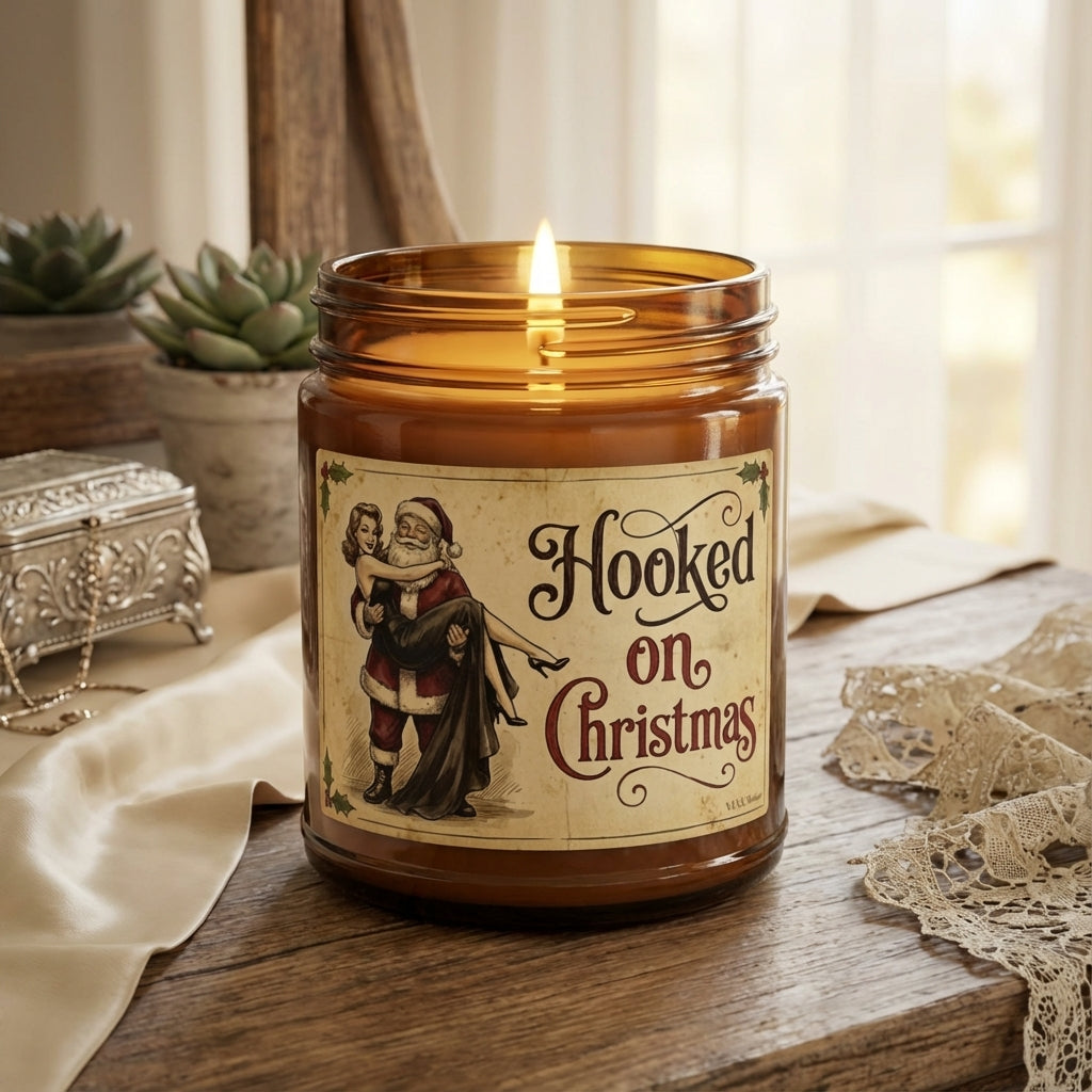 Hooked on Christmas | Playful Santa & Pin-Up Lady Candle